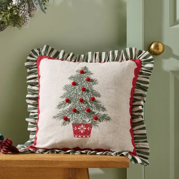 Frilled Christmas Tree Square Cushion