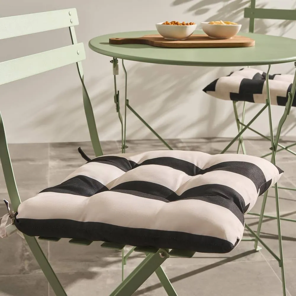 OHS 2 x Stripe Garden Chair Cushions Outdoor Seat Pads in Black
