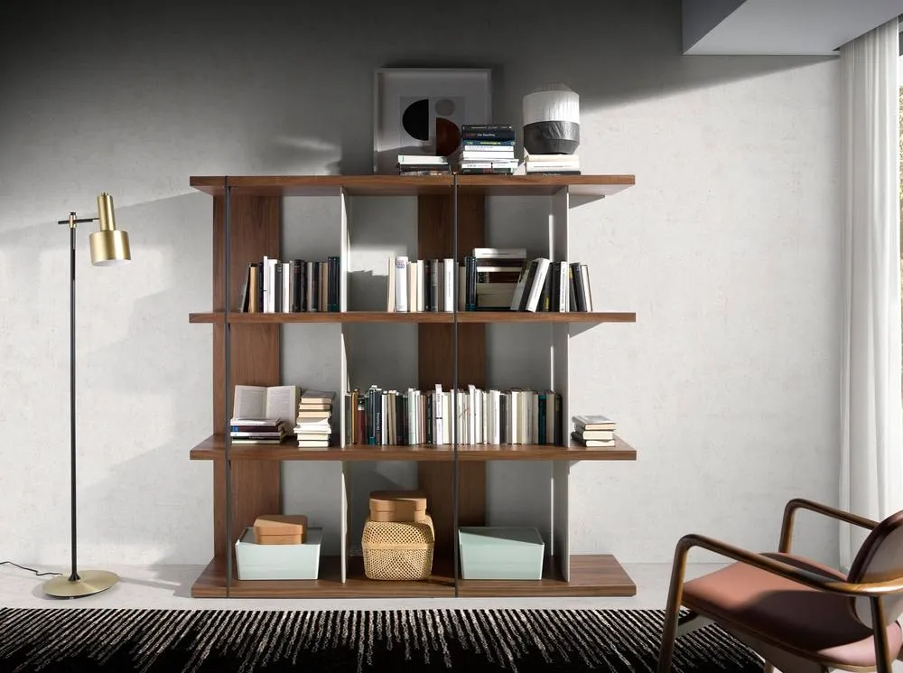 Angel Cerda Walnut Veneer Bookcase Walnut & Grey, 180x40x170 cm 3