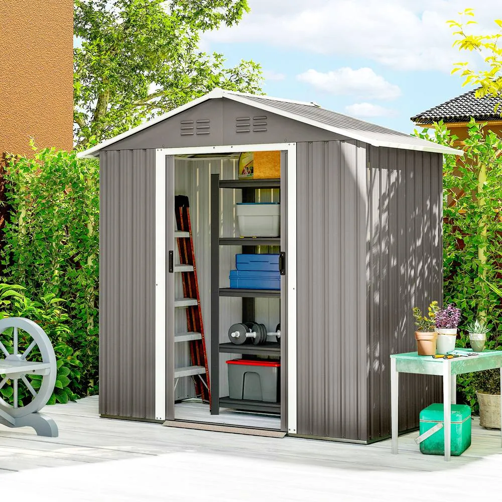 OUTSUNNY 6.5x3.5ft Metal Garden Shed for Garden, Light Grey