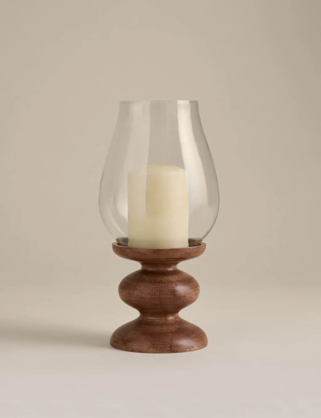 M&S Bobbin Wooden Hurricane Candle Holder Natural