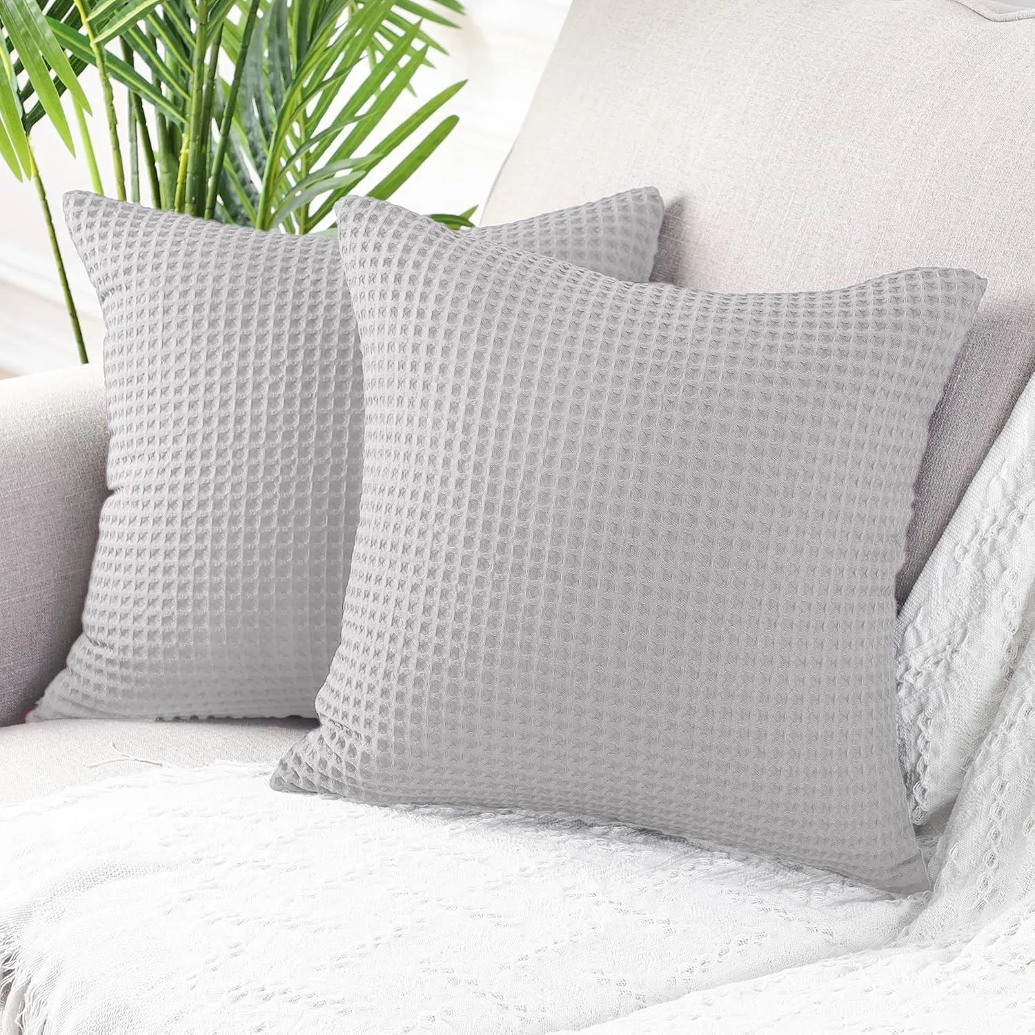 Allure Bath Fashions Hotel Waffle Cushion Covers Two Pack in Light Grey