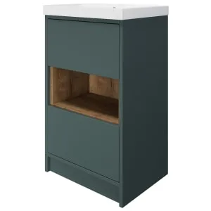 Wickes Nexus Stone Green & Tobacco Halifax Oak Freestanding Vanity Unit & Nexus Basin - 856 x 500mm