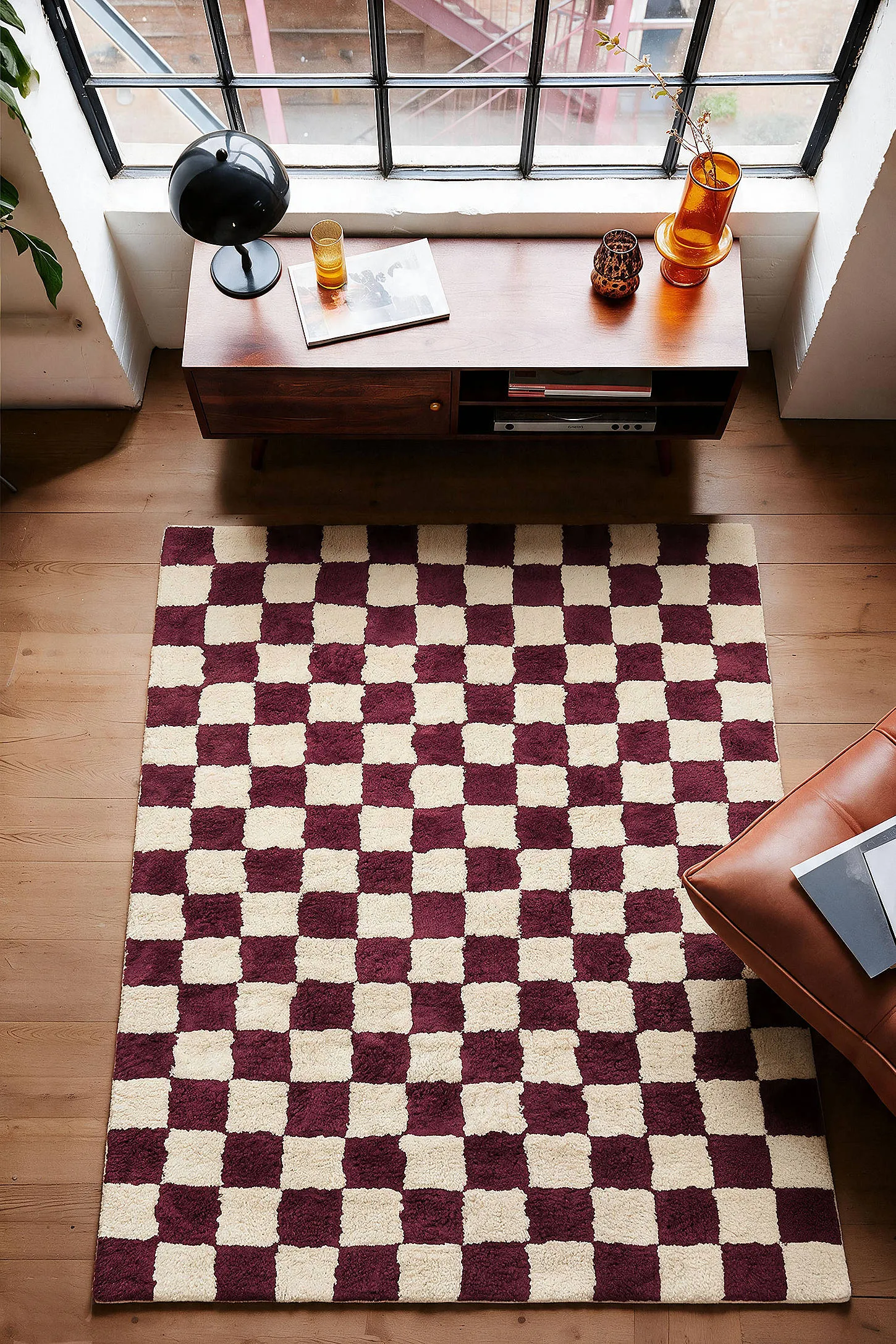 Shaggy Check Burgundy 5x7ft / 150x210cm Rug