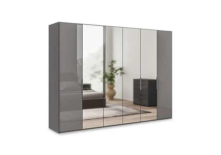 Amara 300cm 6 Door Hinged Wardrobe with 2 Glass Doors and 4 Mirror Doors - Lava