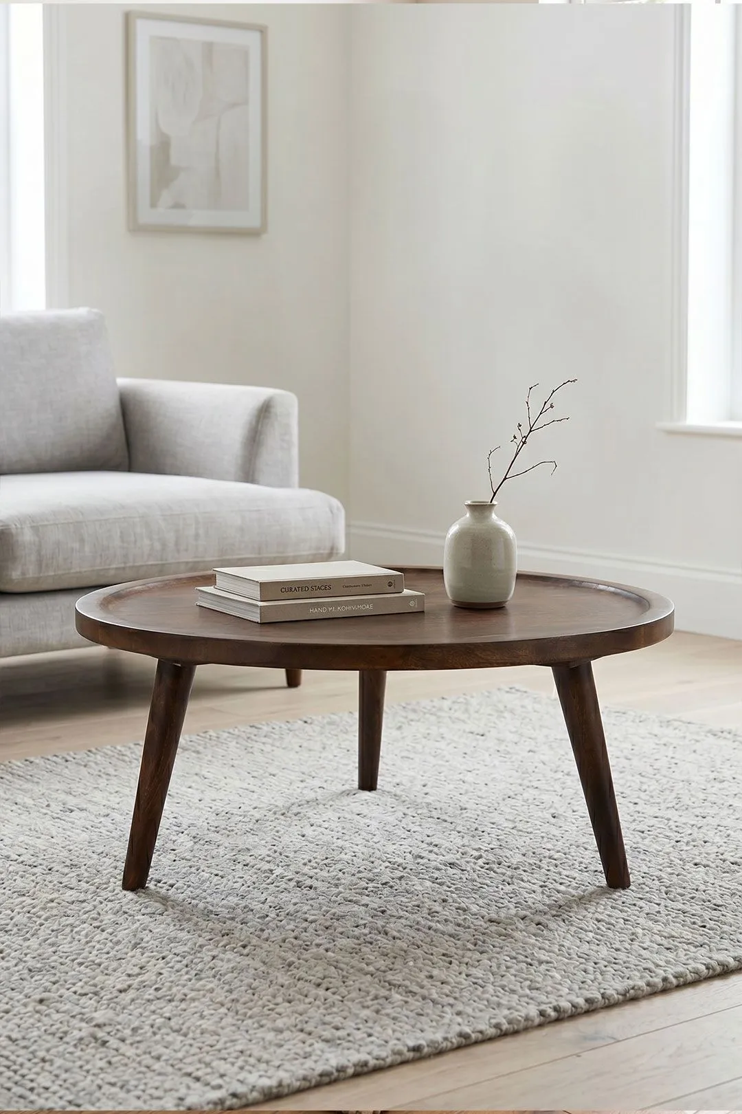 IH Design Dark Mango Wood Round Low Coffee Table in Brown