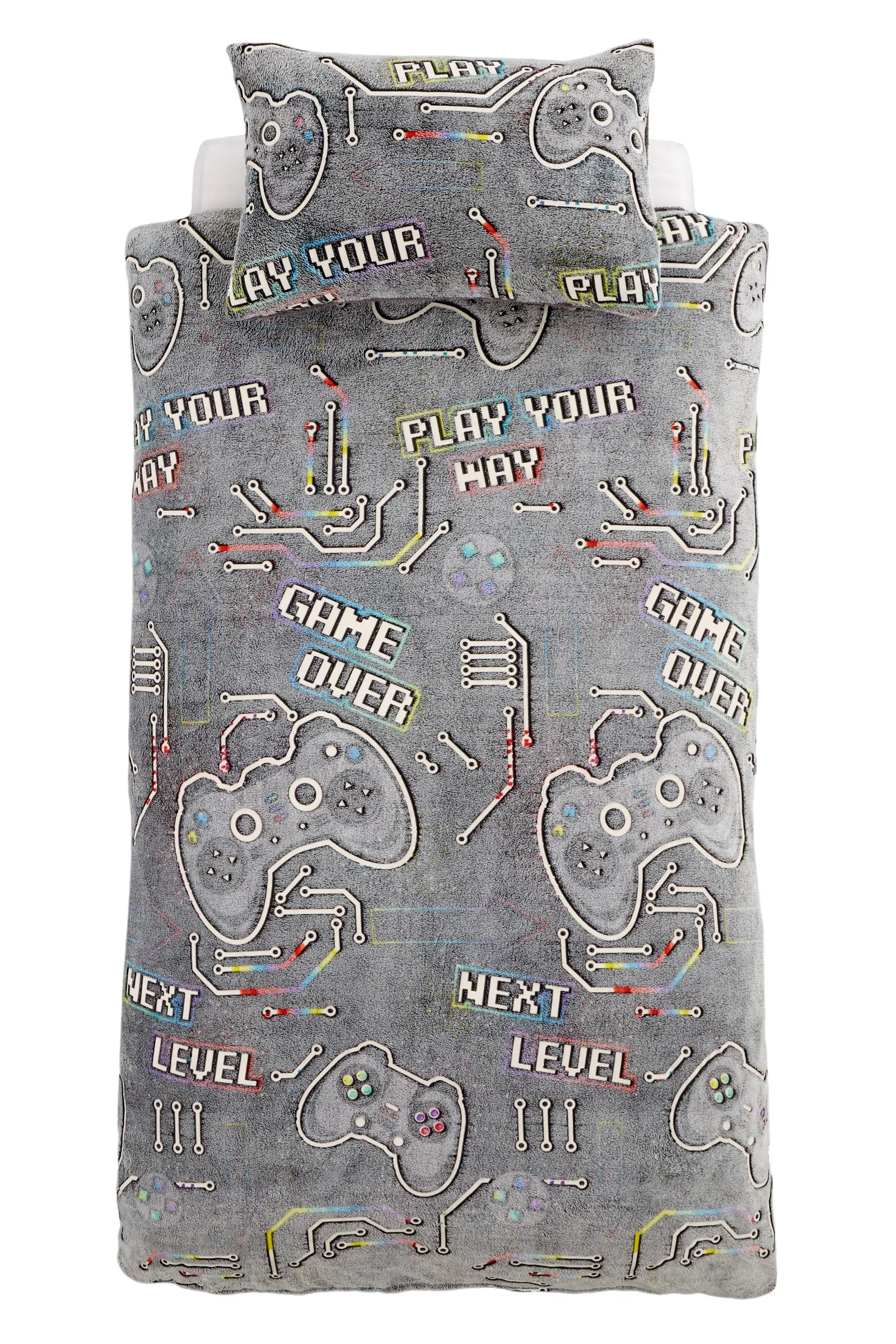 Catherine Lansfield 'Game Over' Glow in the Dark Fleece Duvet Cover Set in Black 6