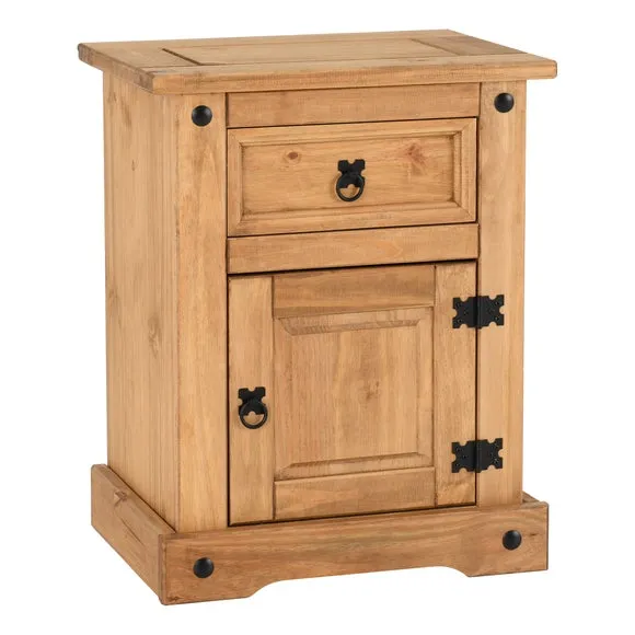 Corona 1 Drawer & 1 Door Bedside Table, Pine 2