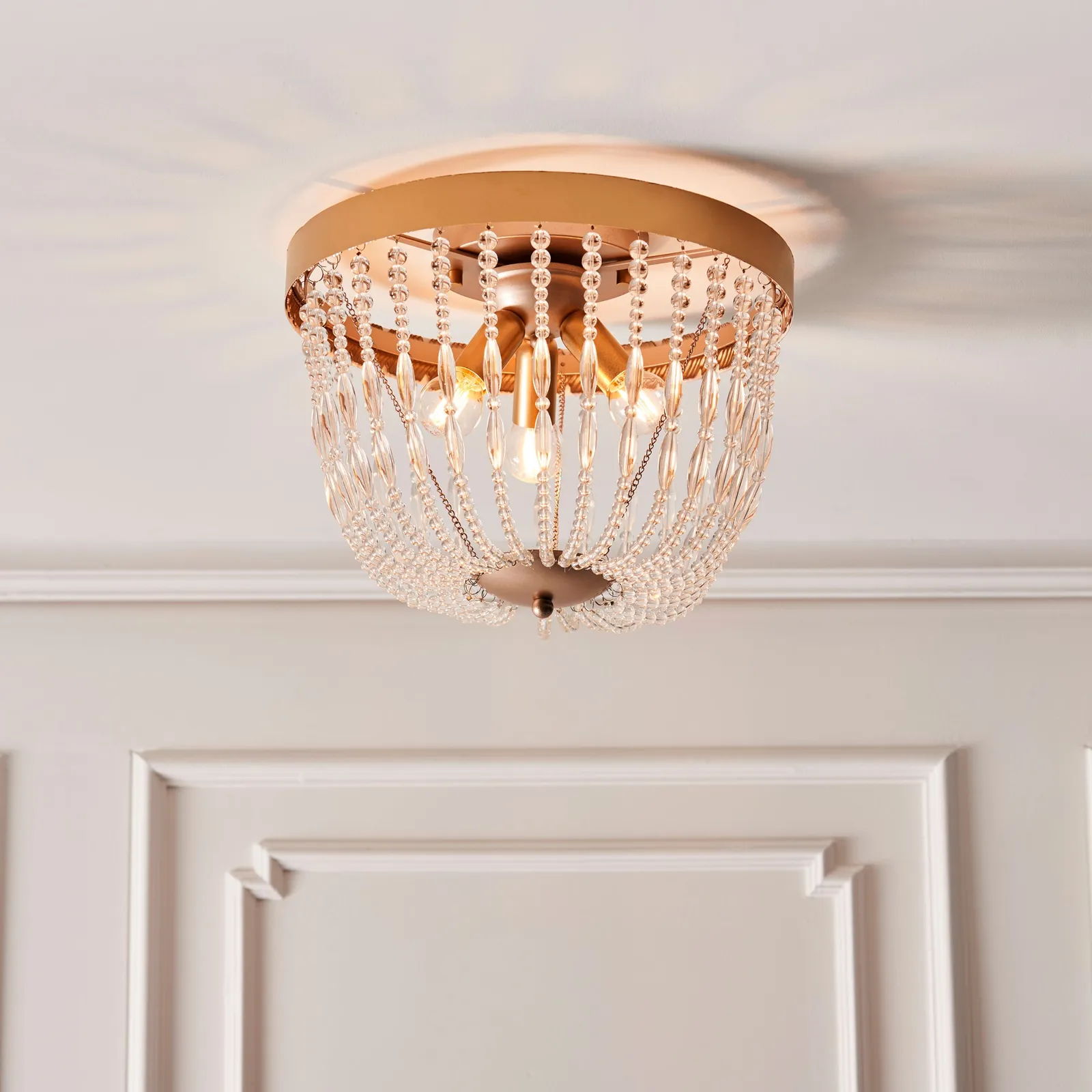 Vogue Celine 3 Light Crystal Flush Ceiling Fitting Gold