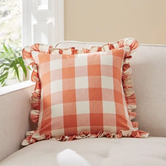 Frilled Check Cushion Clay