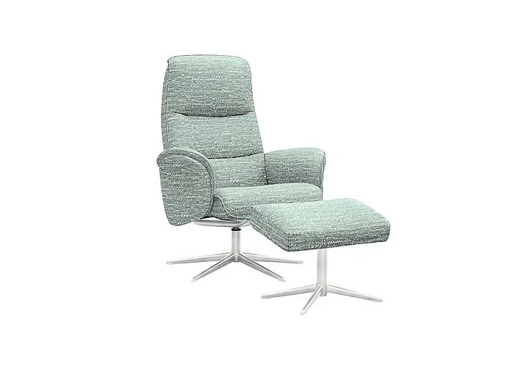 Falum Fabric Swivel Recliner Chair and Footstool with Chrome Base