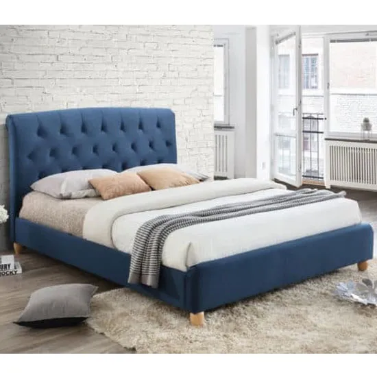 Brompton Fabric Small Double Bed In Midnight Blue