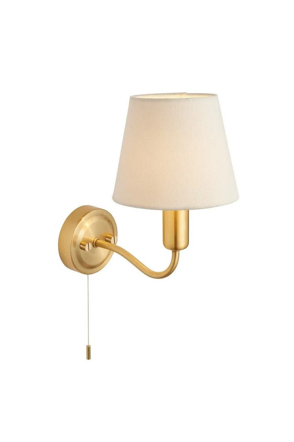 Netlighting Conway Classic Wall Lamp Satin Brass with Ivory Tapered Shade & Pull Cord Switch IP44 in Gold