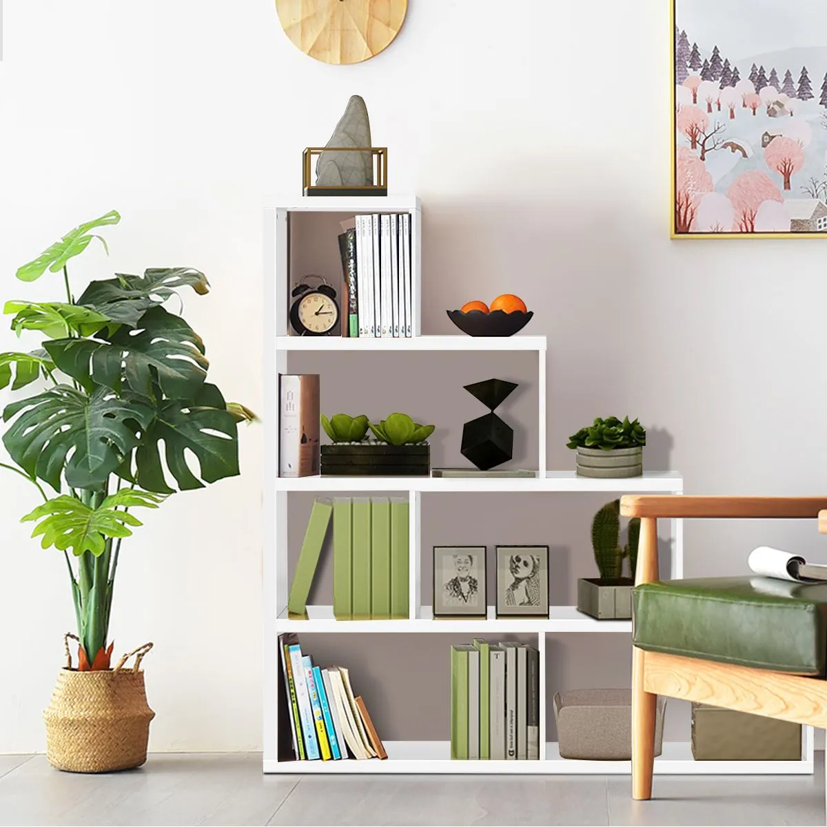Costway 6-Cube Ladder Bookcase Freestanding Corner Bookshelf 5-Tier Display Shelf in White 4