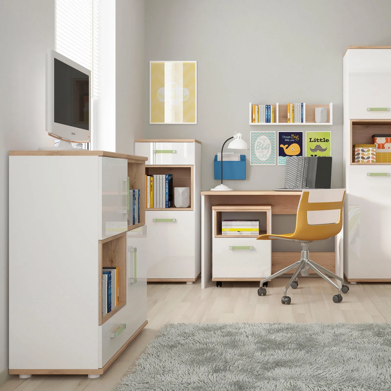 Furniture To Go 4KIDS 2 Door 1 Drawer Cupboard with 2 Open Shelves in White 3