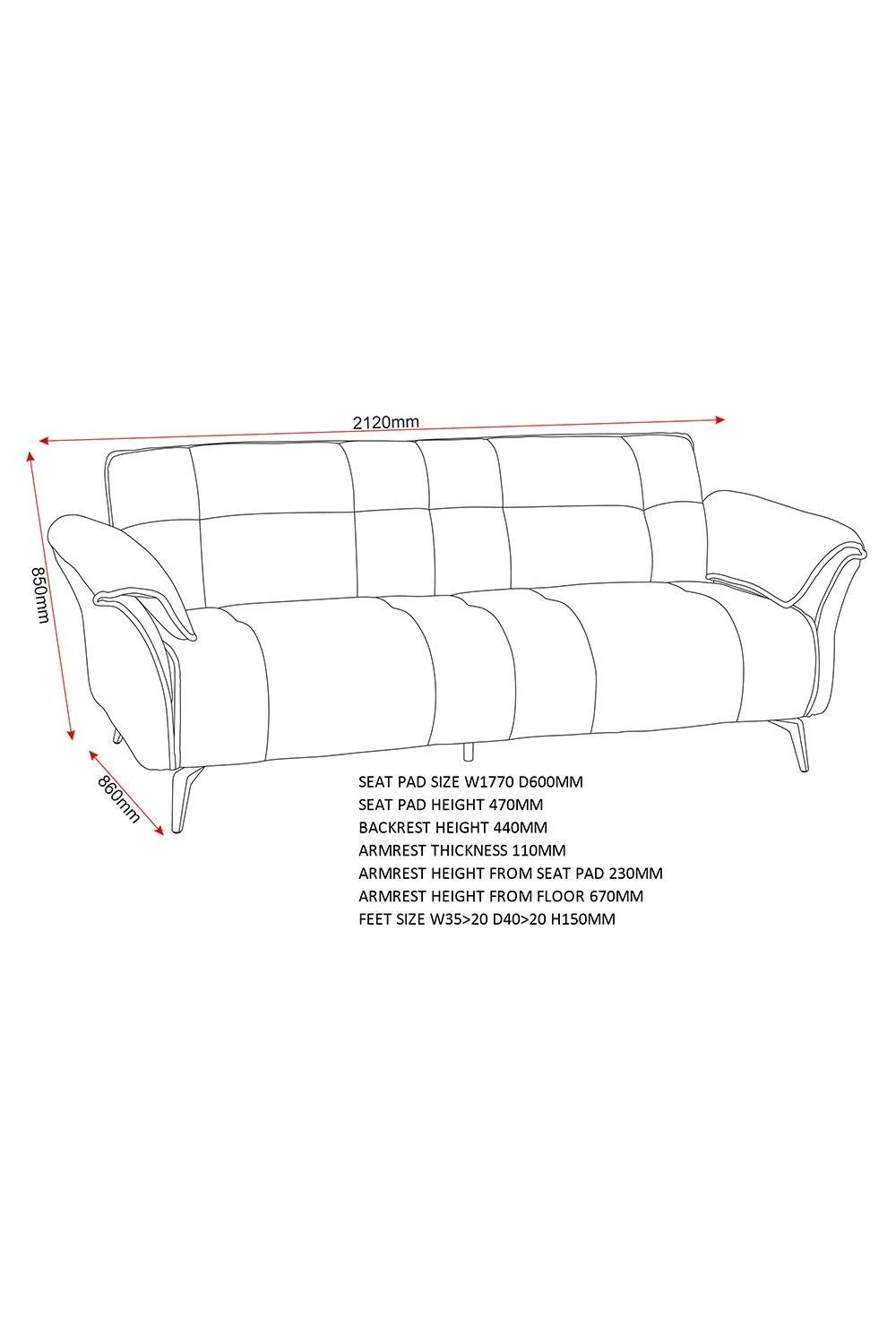 Seconique Amalfi 3 Seater Sofa in Grey 6