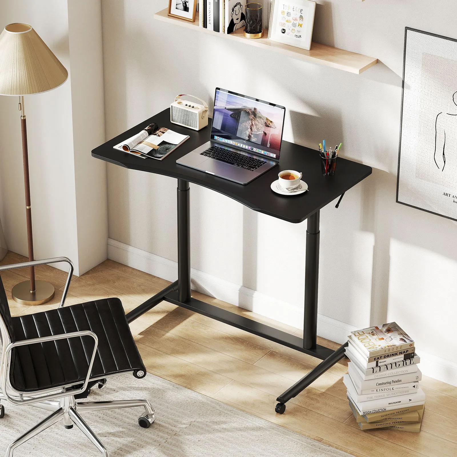Costway Mobile Standing Desk C-Shaped Sit Stand Desk w/Adjustable Height in Black 6
