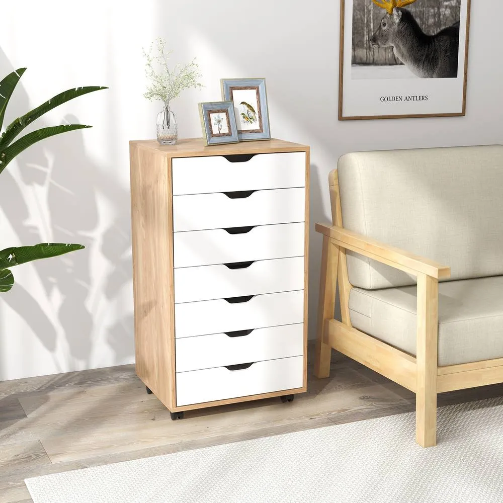 Costway 7-Drawer Storage Cabinet Mobile File Organizer Filing Dresser Chest in Natural 5