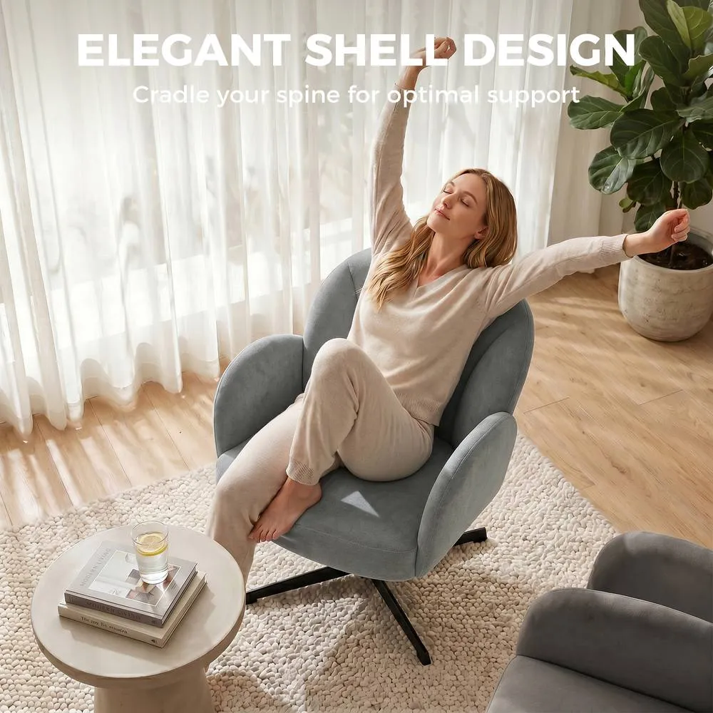 HOMCOM Modern Accent Chair, Shell Swivel Armchair, Velvet-Feel Fabric in Grey 4