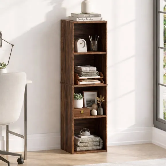 Return - Oxford 4 Tier Cube Bookcase, Walnut Effect