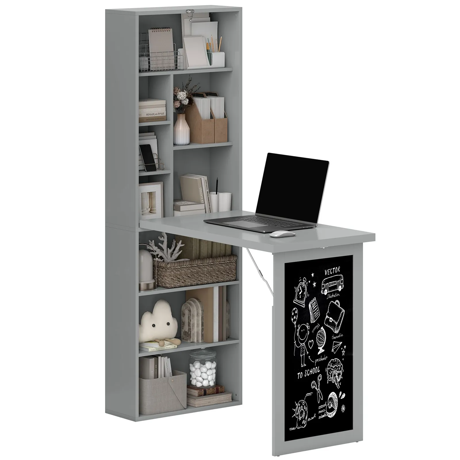 HOMCOM Convertible Desk with Blackboard Multi-function Computer Office in Grey 2