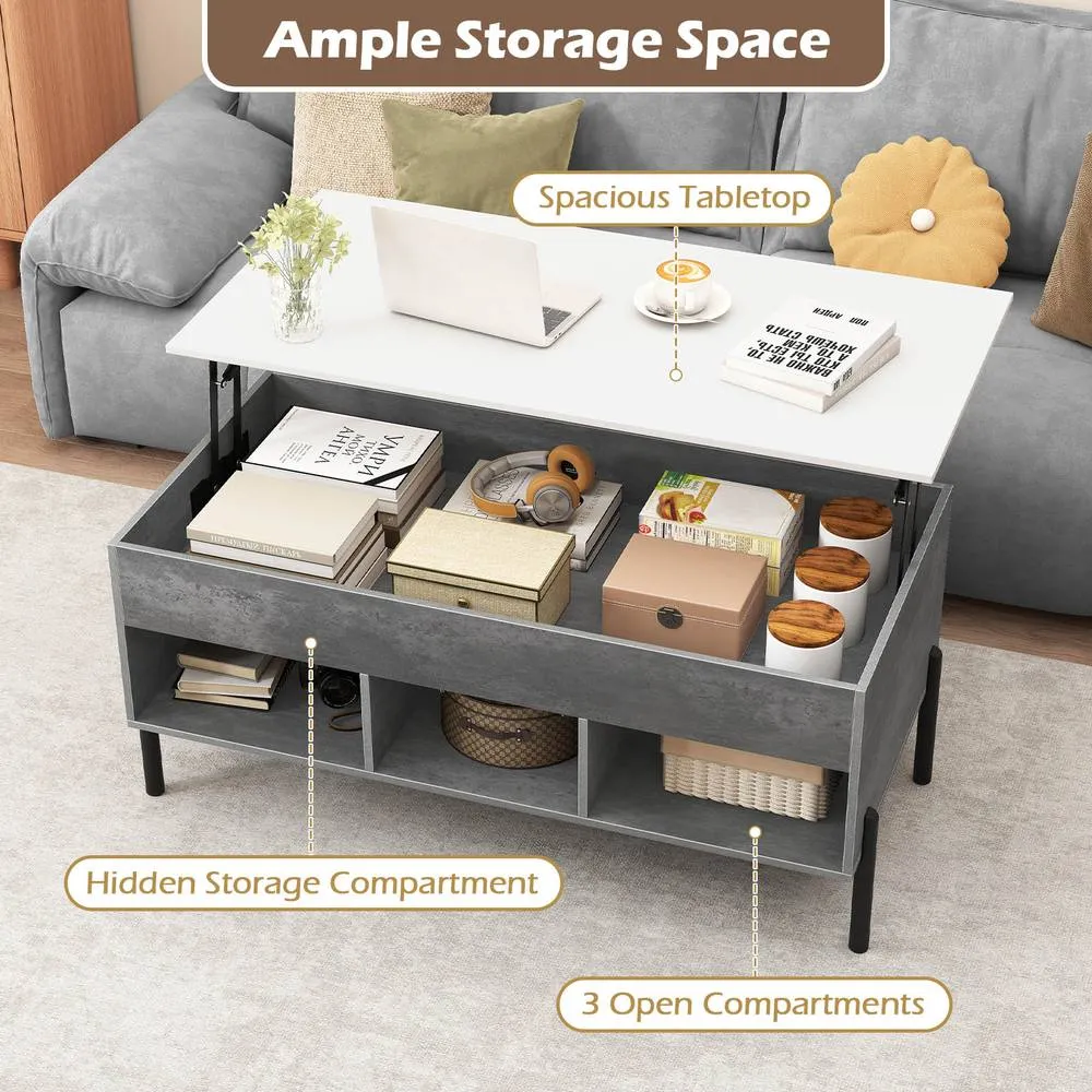 Costway Lift Top Coffee Table Central Table w/Lifting Tabletop-Grey in Grey 4