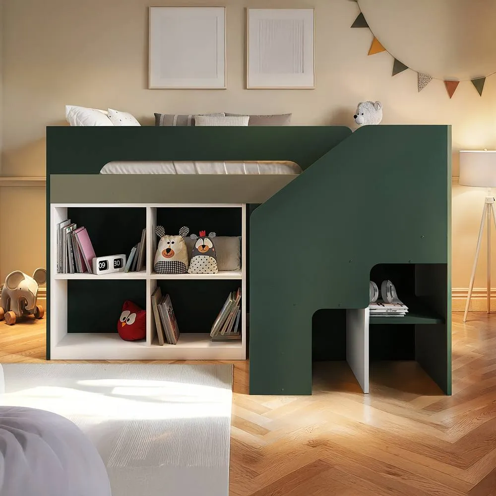 Flair Quinn Staircase Mid Sleeper Bed with Storage in Green 2