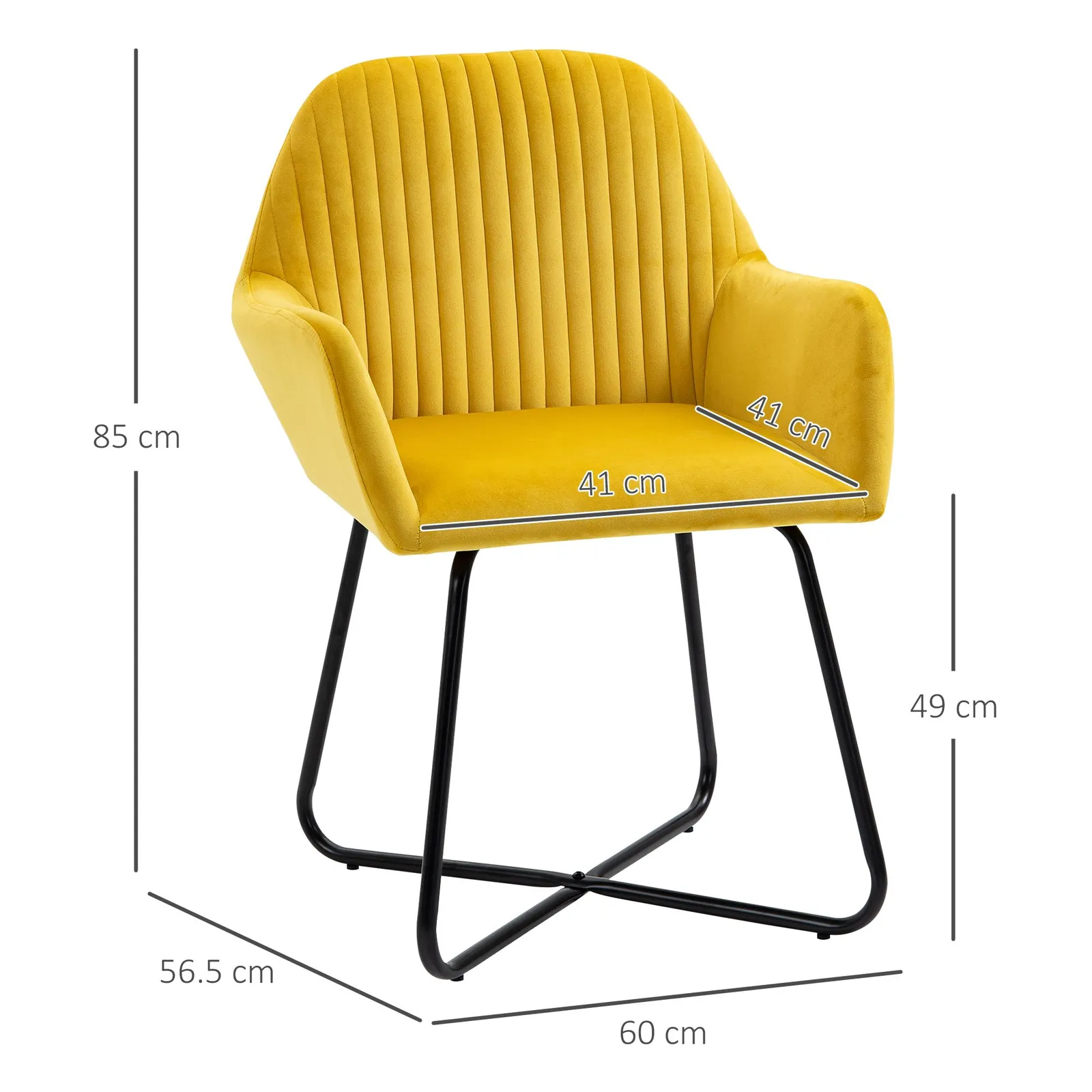 HOMCOM Modern Accent Chair Velvet-Feel Upholstered Lounge Armchair in Yellow 3