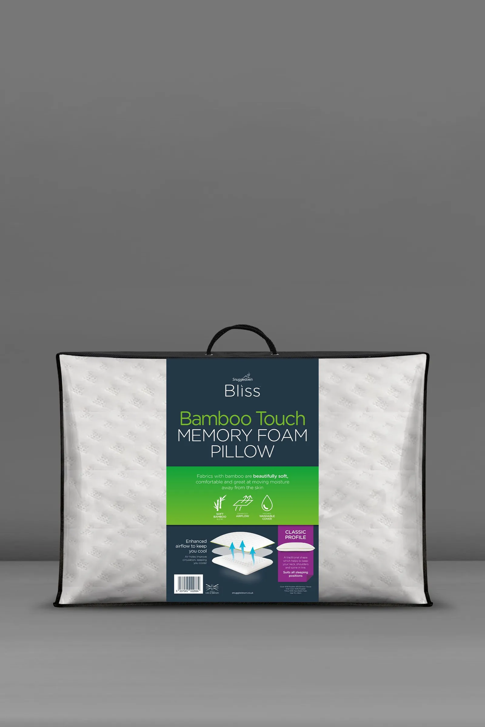 Snuggledown Single Bliss Bamboo Touch Memory Foam Back Sleeper Pillow in White