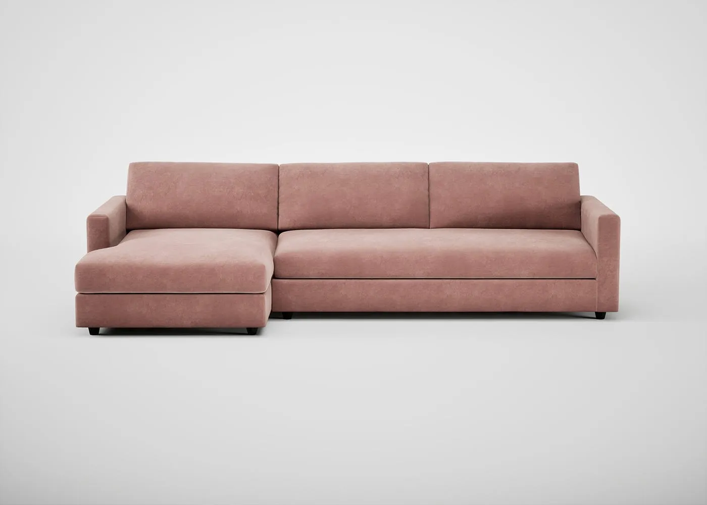 Heal's Nimbus II Chaise Sofa LHF Smart Luxe Velvet Dusky Pink Black Feet 1