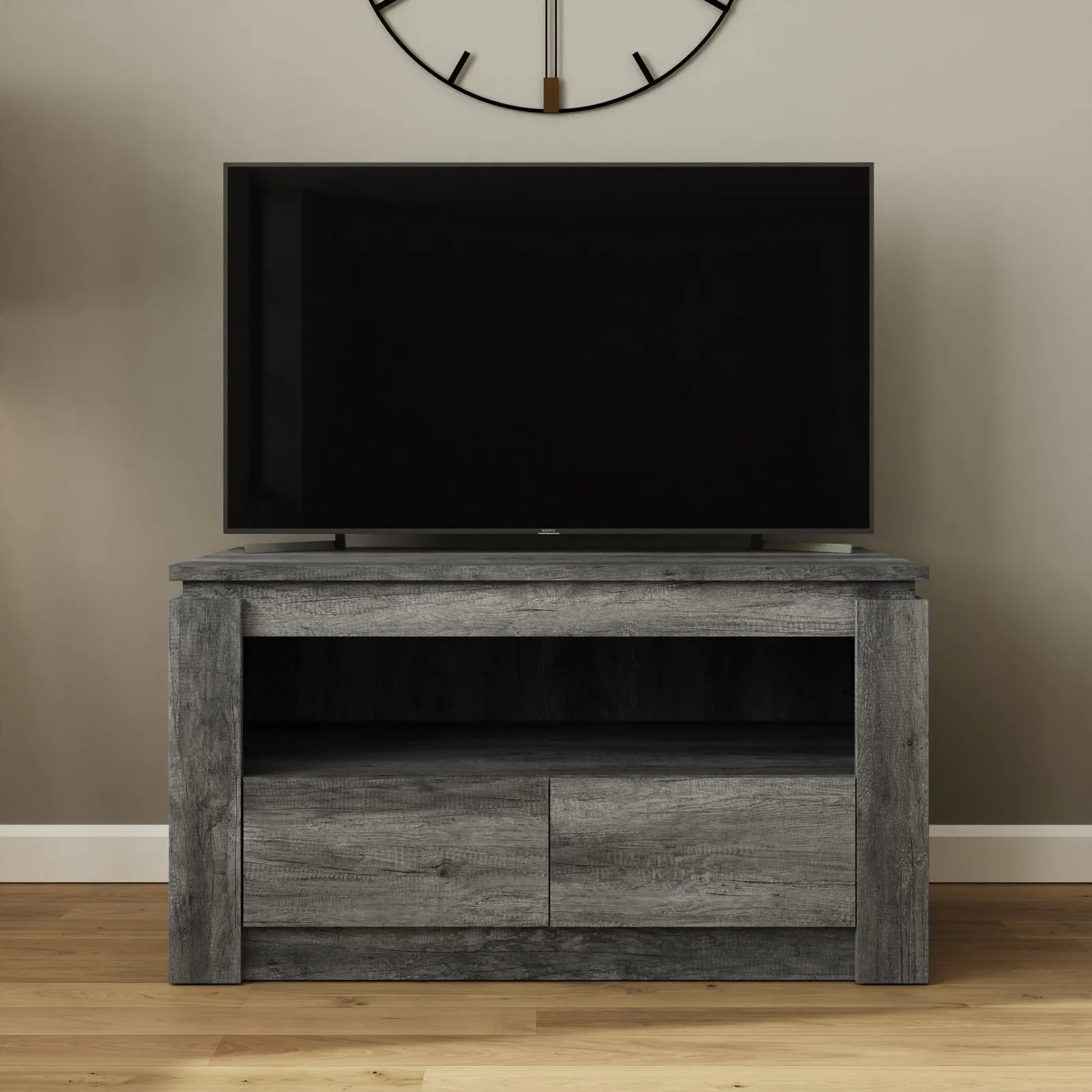 GFW Canyon 2 Drawer TV Unit in Charcoal