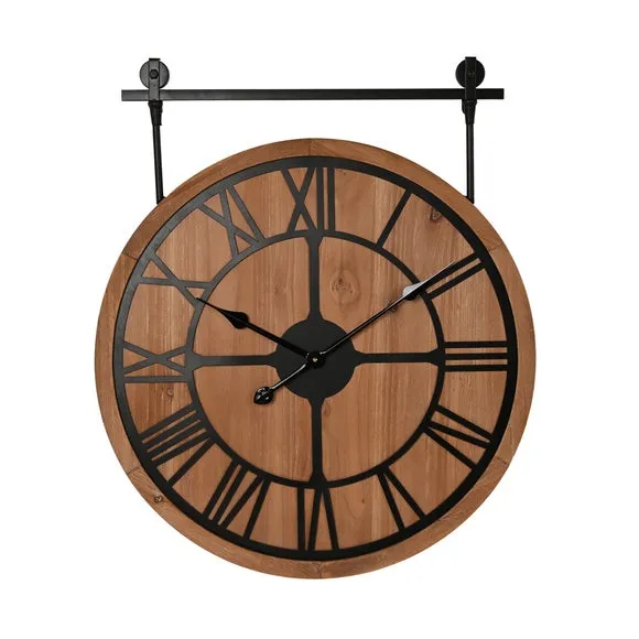 Hometime Rustic Wooden Round Wall Clock with Metal Bracket