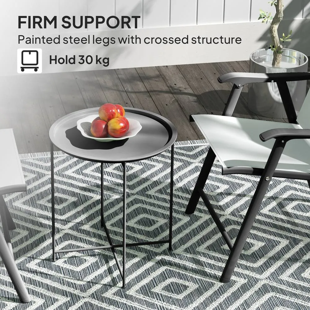 OUTSUNNY 46cm Round Garden Table Side Table with Removable Tray, Black 5