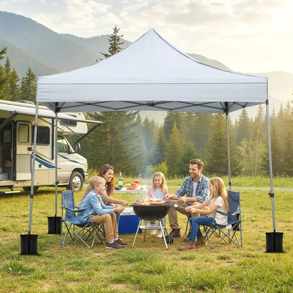 Costway 10 x 10 Pop Up Canopy Tent with Wheeled Bag & 4 Sandbags in Grey 4