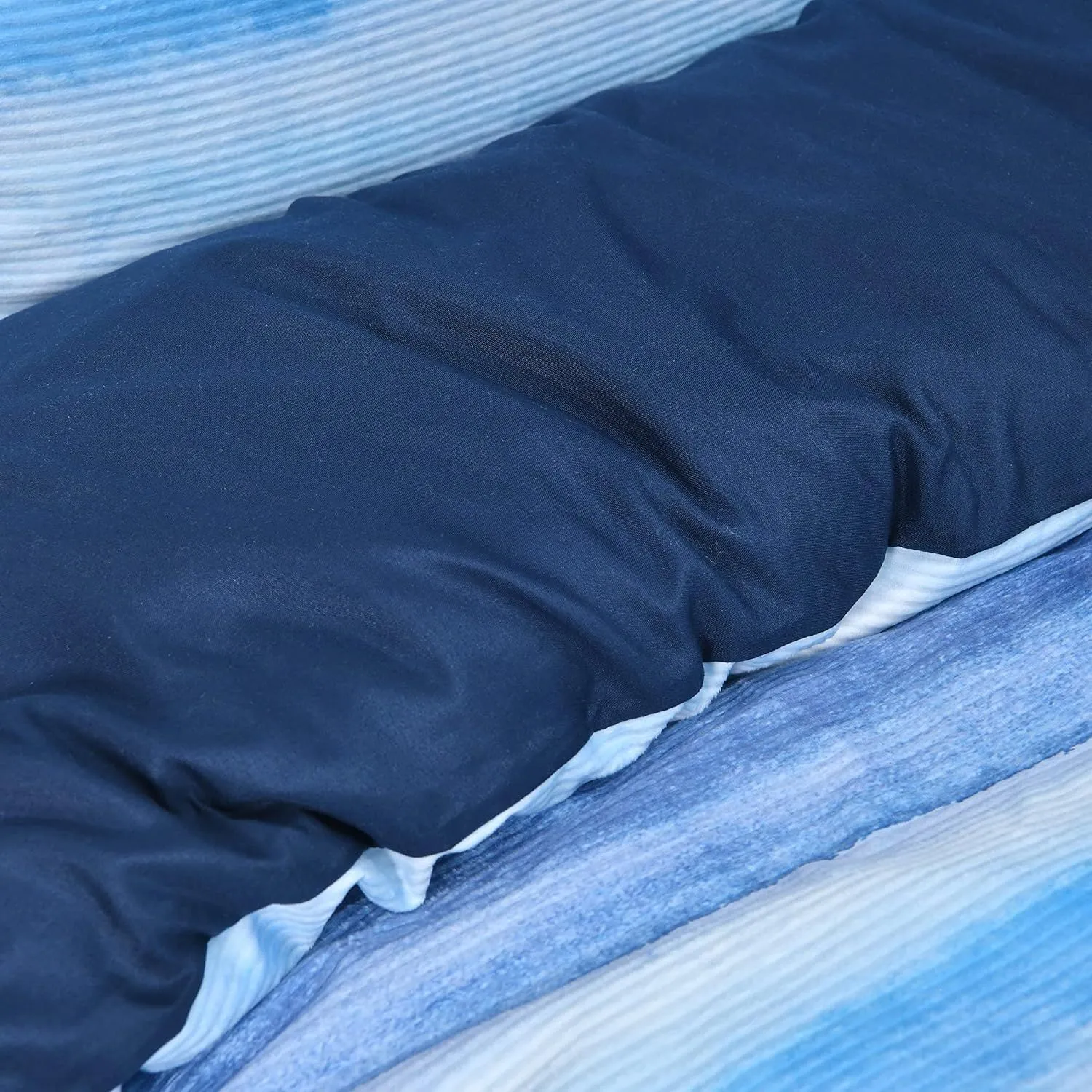 Smart Living Luxury Hotel Quality Reversible Ribbed Velvet Duvet Cover with Pillowcases in Blue 3