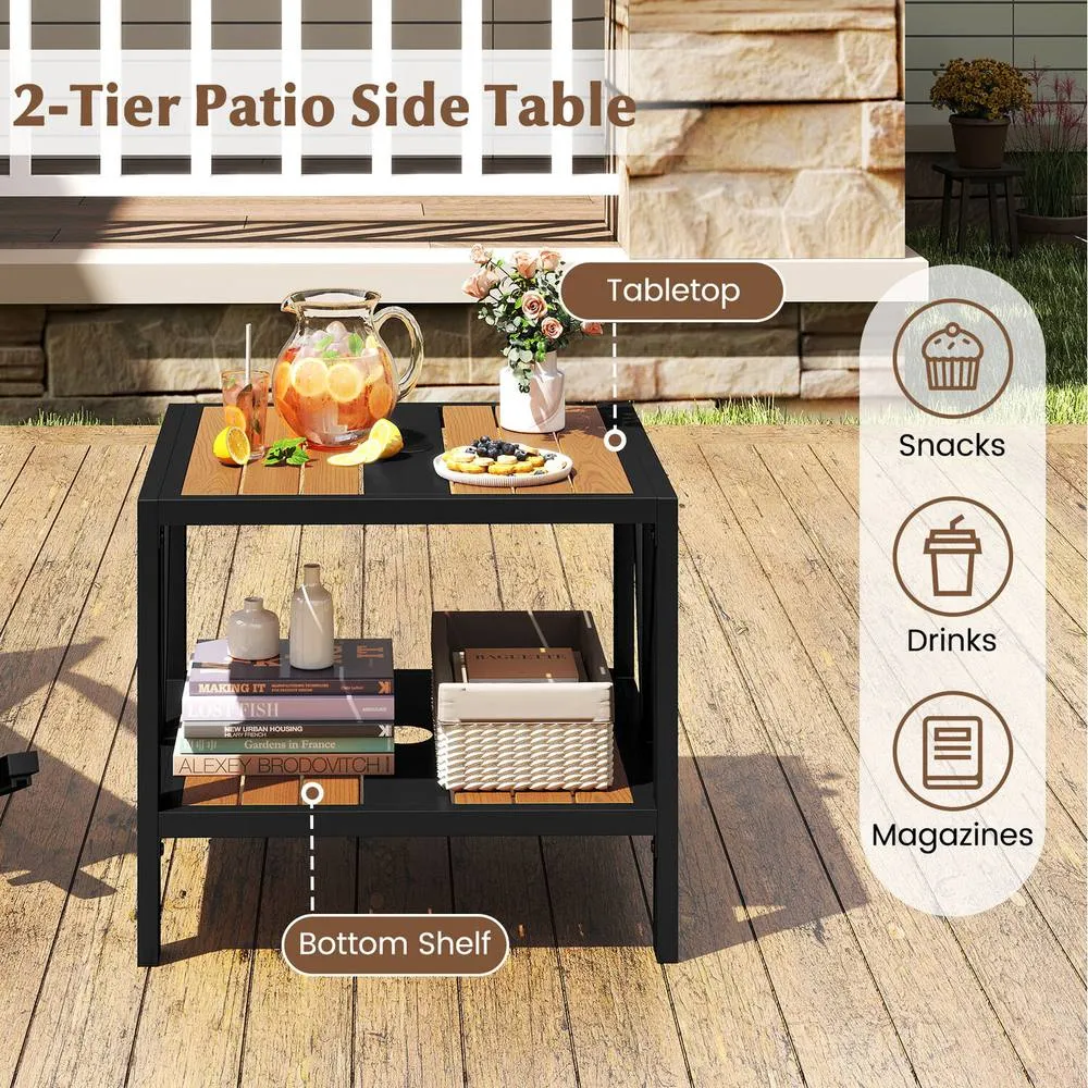 Costway 2-Tier Metal Small Patio Coffee Table Garden Side Table 52 x 46 x 45cm in Brown 3