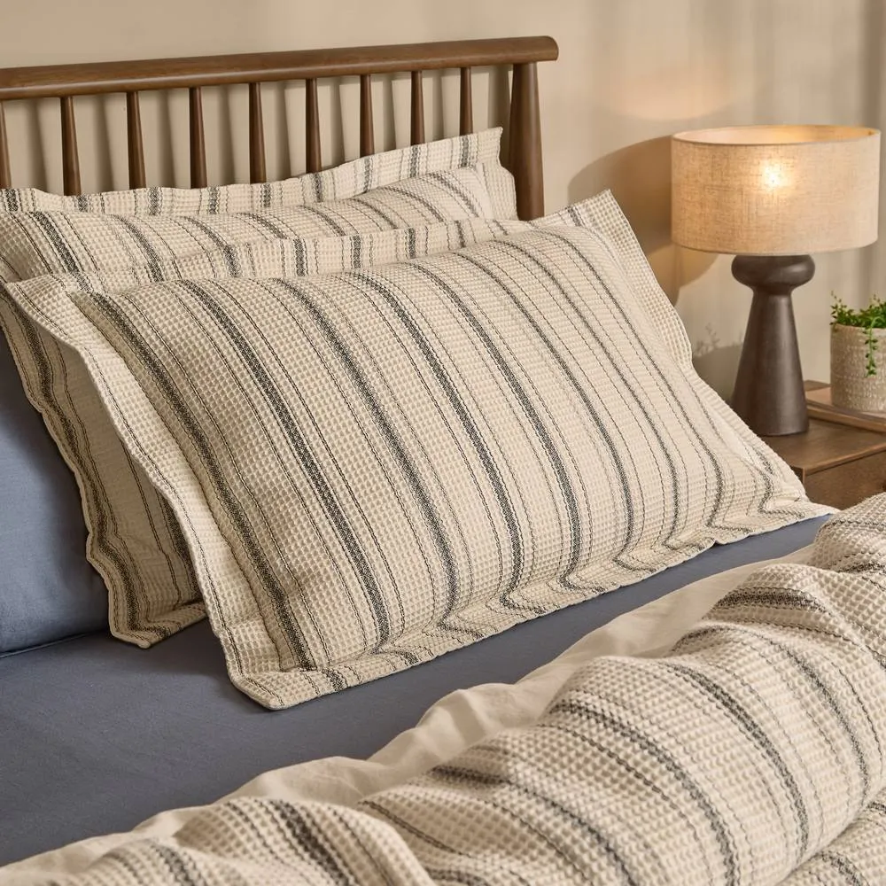 Yard Selby Waffle Striped Pillowcase Pair in Natural 1