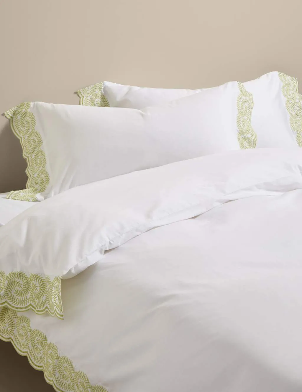 M&S Pure Cotton Embroidered Bedding Set Green Mix