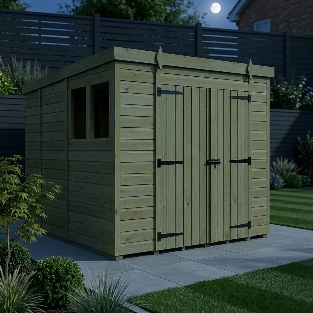 Buttercup Farm 9ft x 9ft Pent Garden Shed Double Door With Windows - Timber in Brown 3