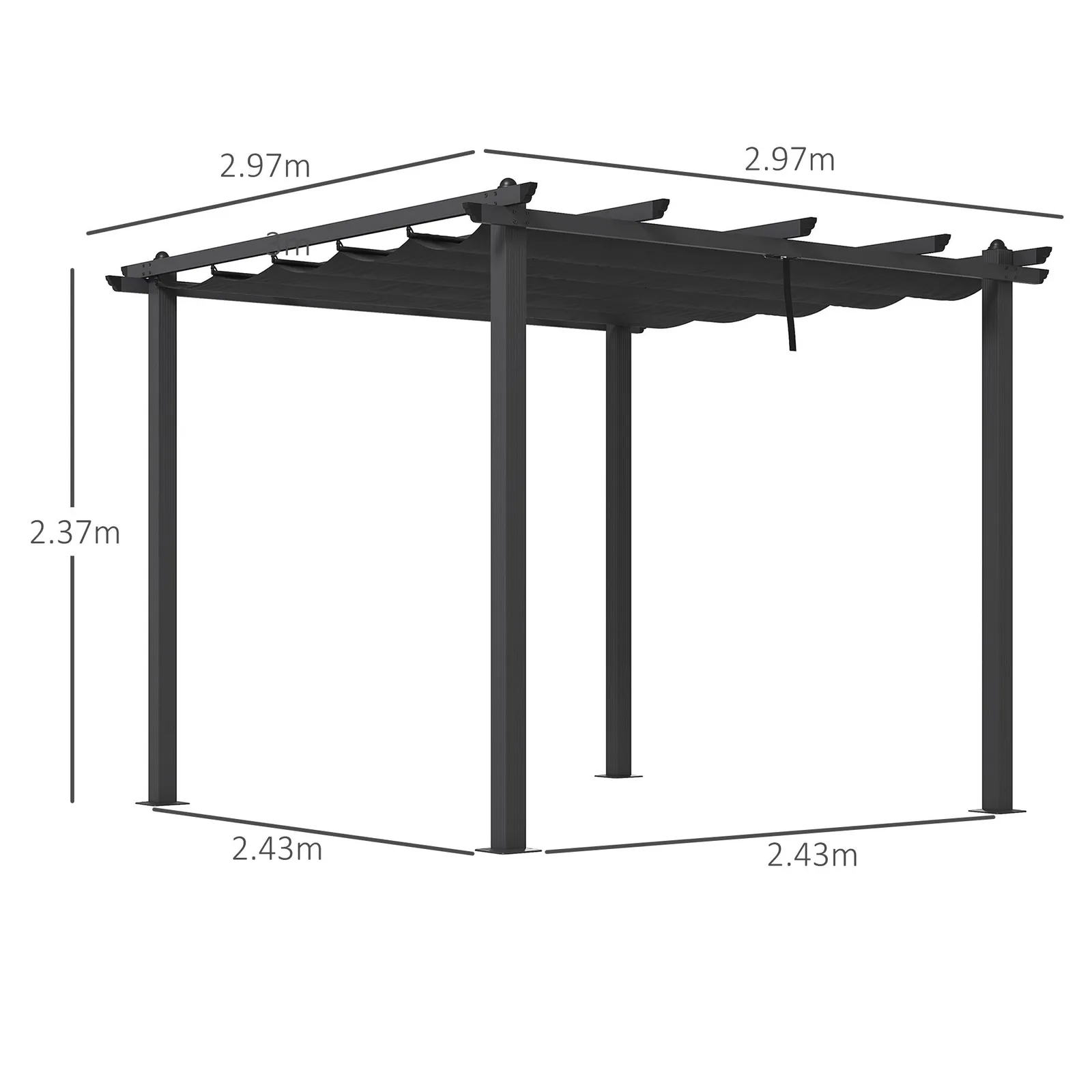 OUTSUNNY 3 x 3(m) Aluminium Pergola with Retractable Roof, Garden Gazebo in Dark Grey 3