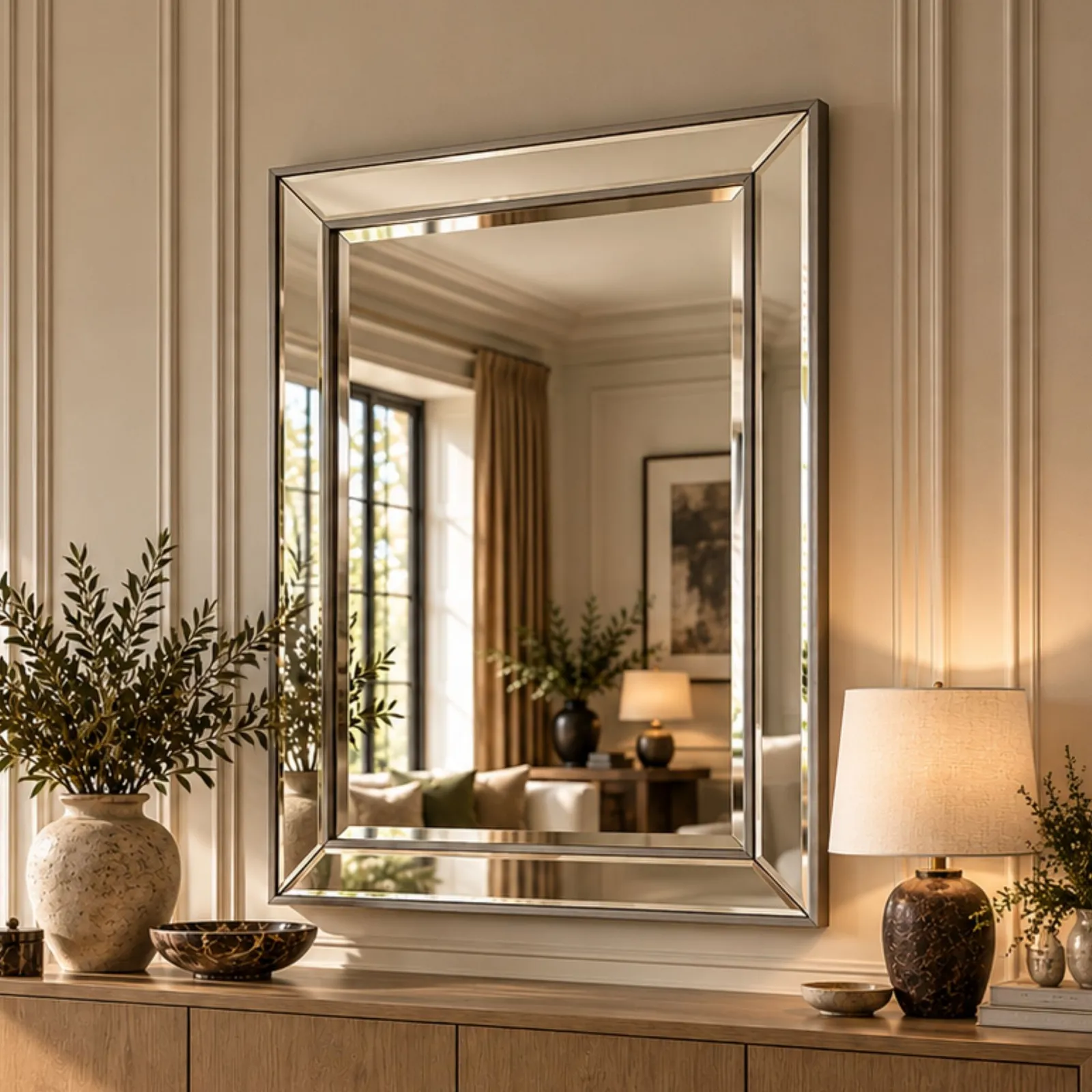 Yearn Mirrors Angled Wall Mirror Champagne 64.5x78cm in Metallic Silver 2