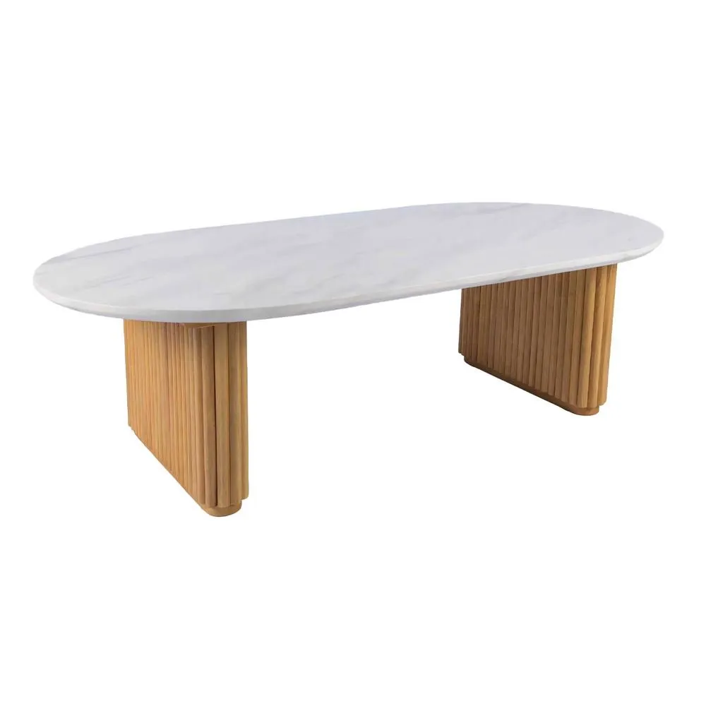 sweeek Oval coffee table in rubberwood with stone effect in Brown 2