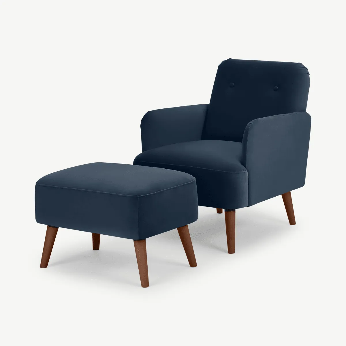 Elvi Accent Armchair & Footstool, Sapphire Blue Velvet