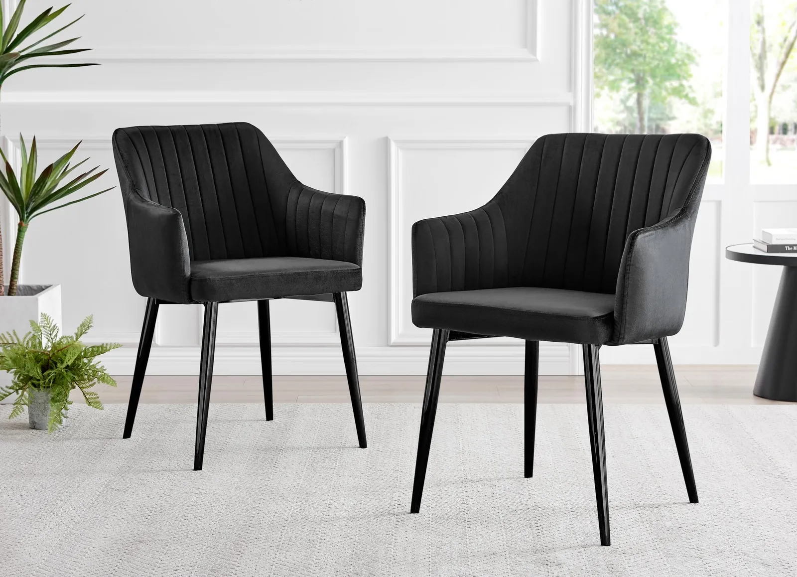 FurnitureboxUK Set of 2 Calla Deep Padded Dining Chairs Upholstered in Soft Velvet With Black Metal Legs 2
