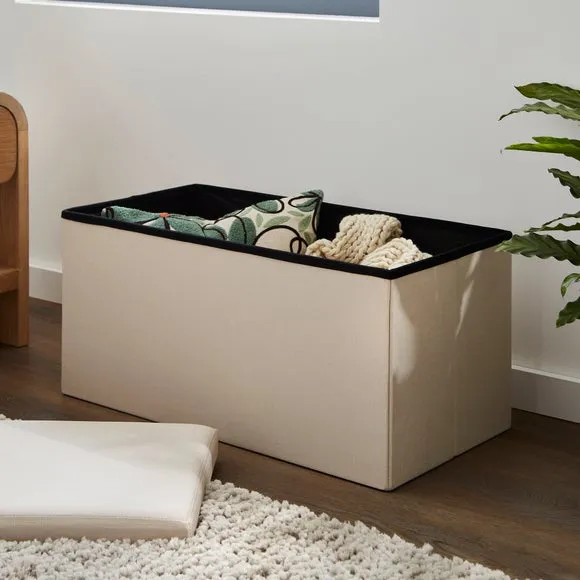 Faux Linen Rectangular Ottoman 2