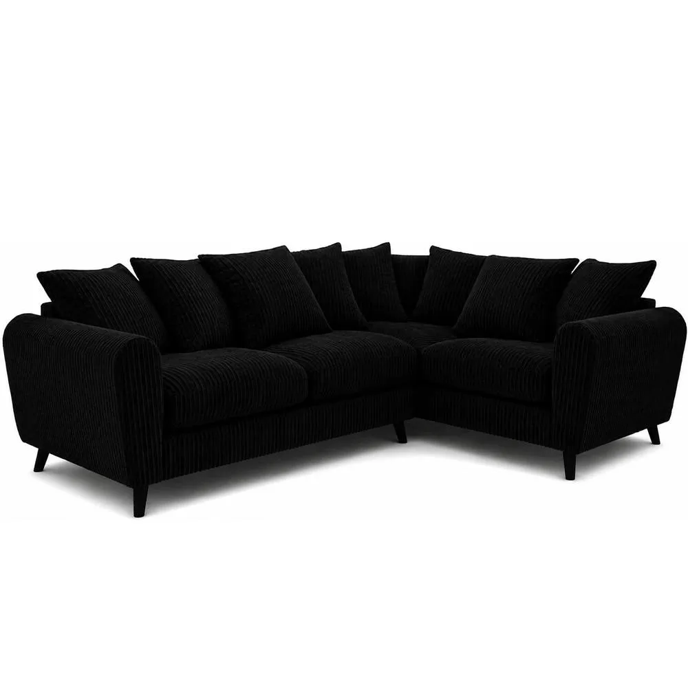 Bliss Furniture Harlow Jumbo Cord Right Hand Dual Arm Corner Sofa, Modern Design Black