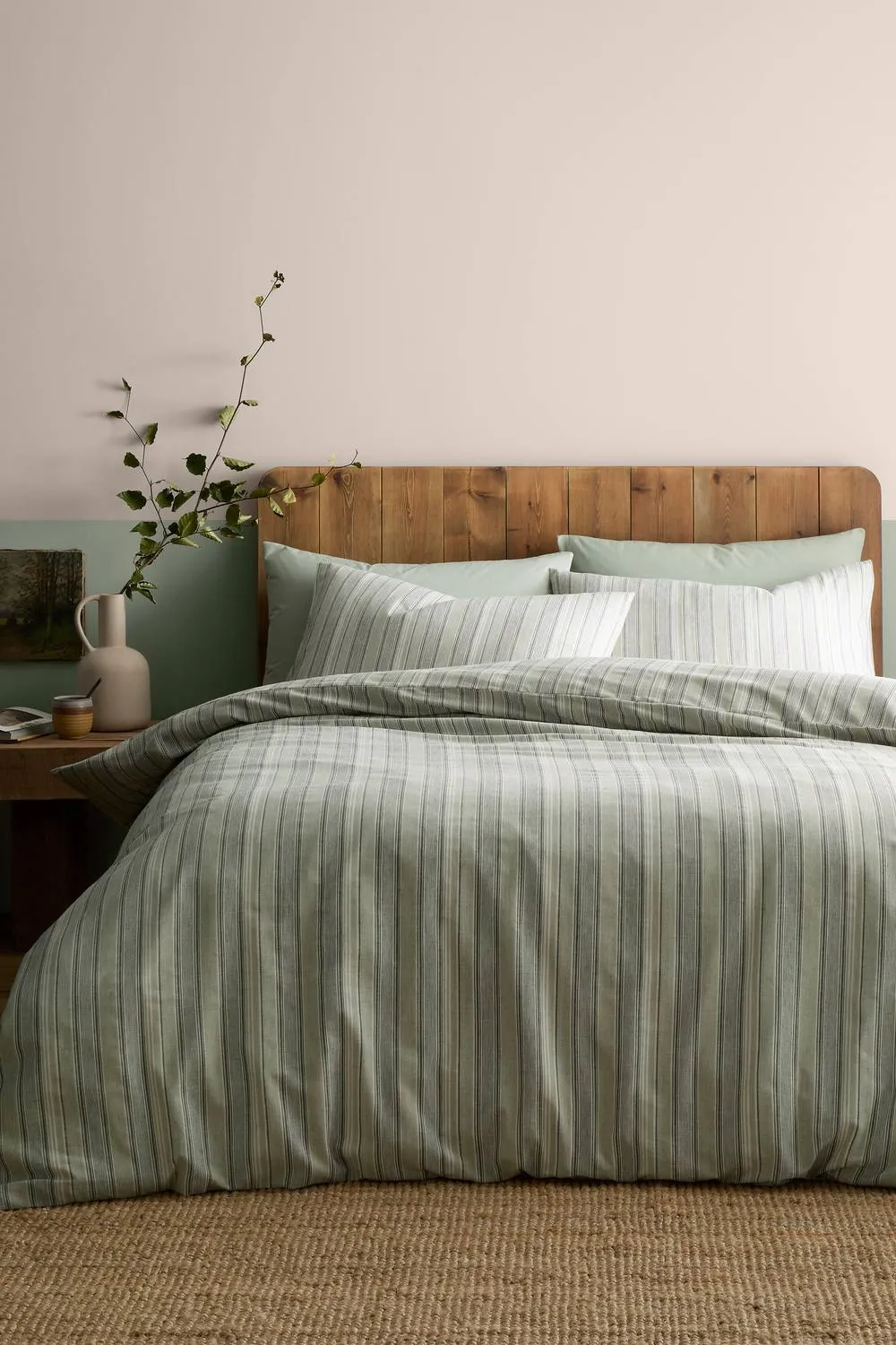 Appletree 'Yarn Dyed Woven Wide Stripe' Woven Duvet Cover Set in Green