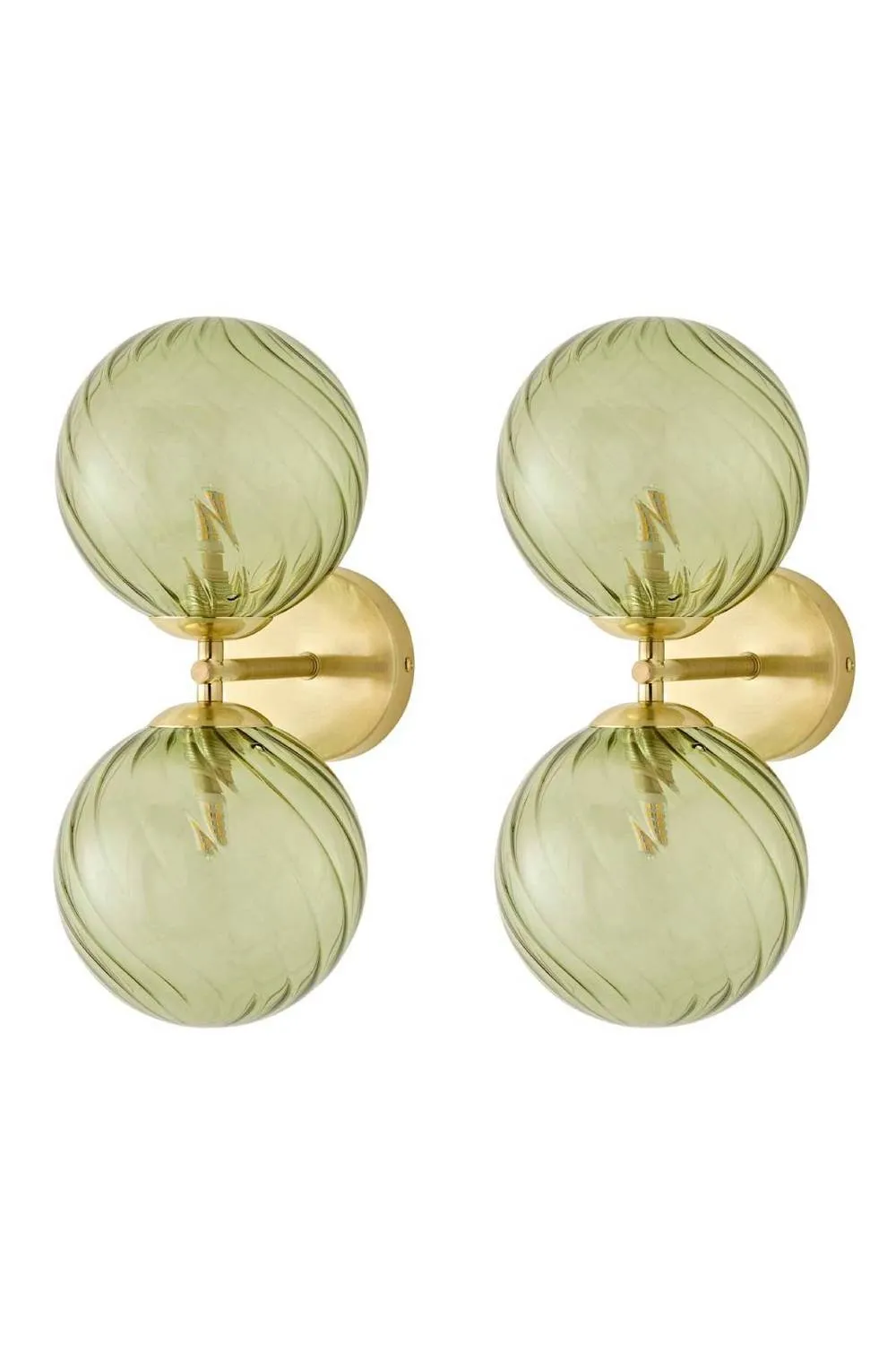 ValueLights Sydney Pair 2 Way Up Down Glass Swirl Shades Wall Lights in Gold