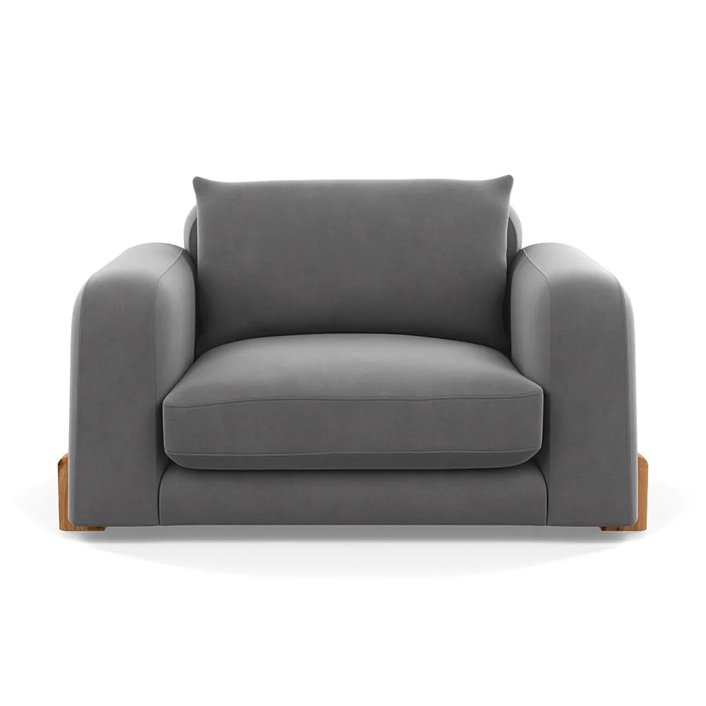 Heal's Nuvola Loveseat Smart Velvet Mercury Natural Oak Feet 1
