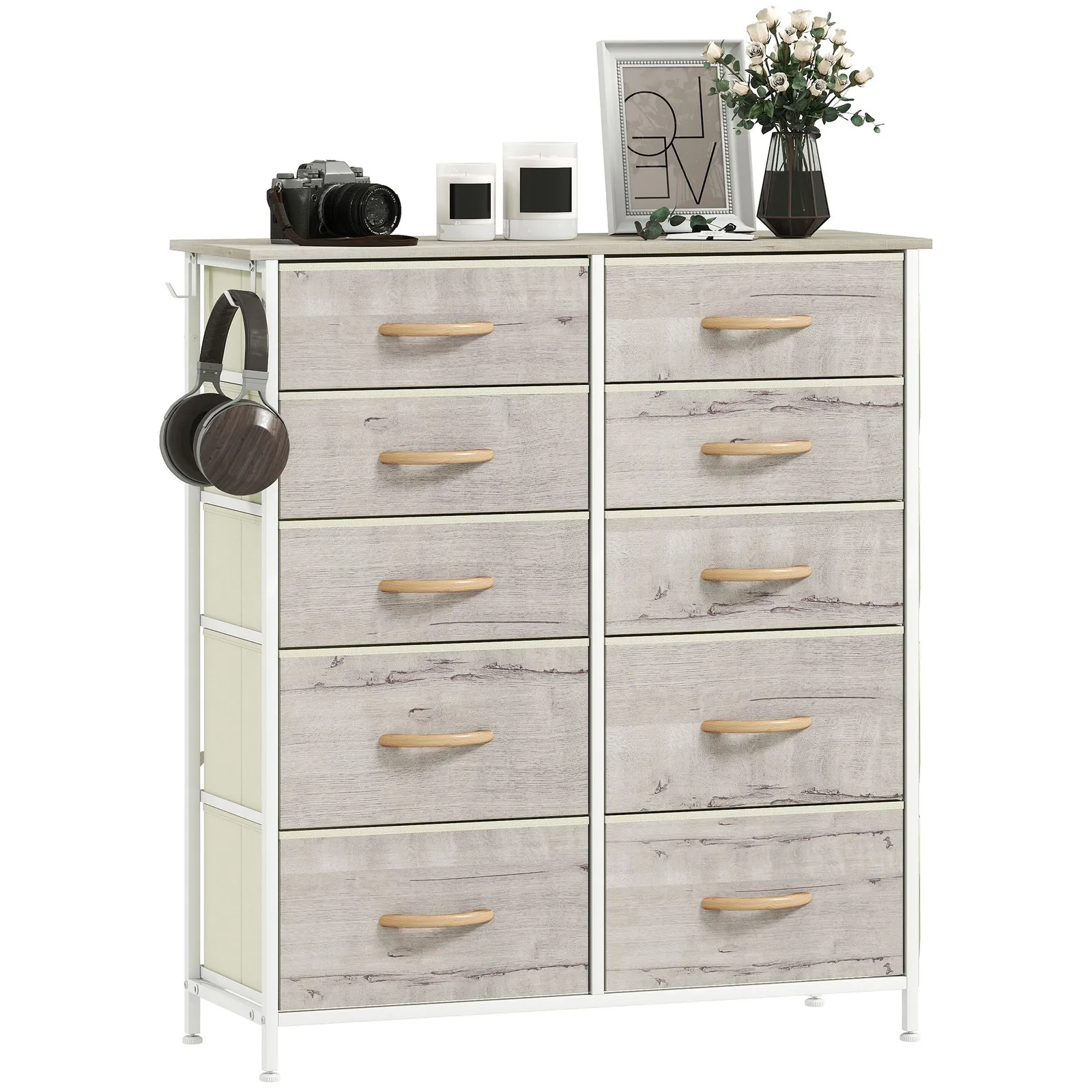 HOMCOM Fabric Chest of Drawers, 10 Drawer Dresser for Bedroom, Natural Wood 2